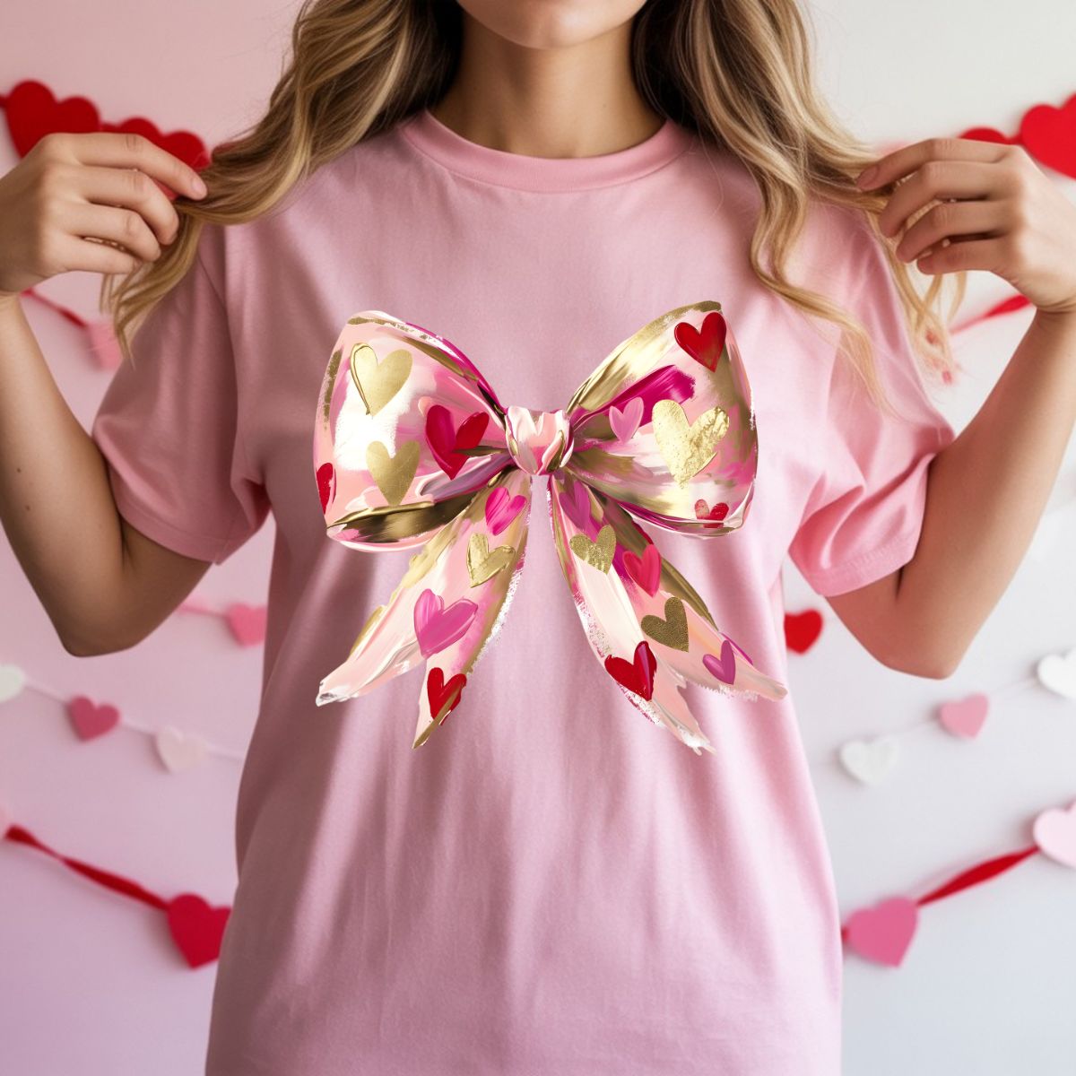 COQUETTE PAINTED GOLD HEART BOW - DTF TRANSFER