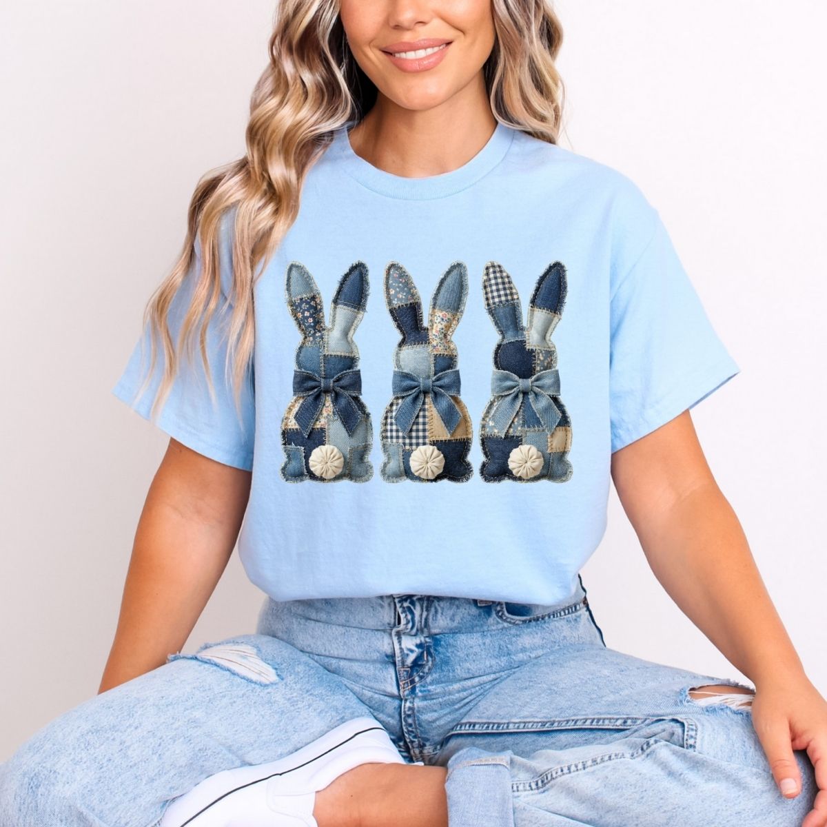 COQUETTE BLUE PATCHWORK BUNNIES - DTF TRANSFER