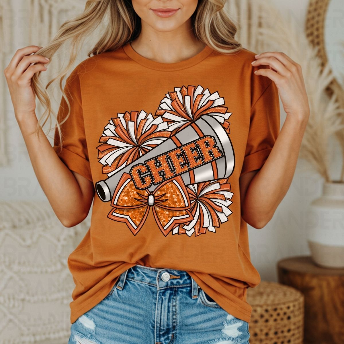 COQUETTE CHEER *ORANGE W/FAUX GLITTER* - DTF TRANSFER