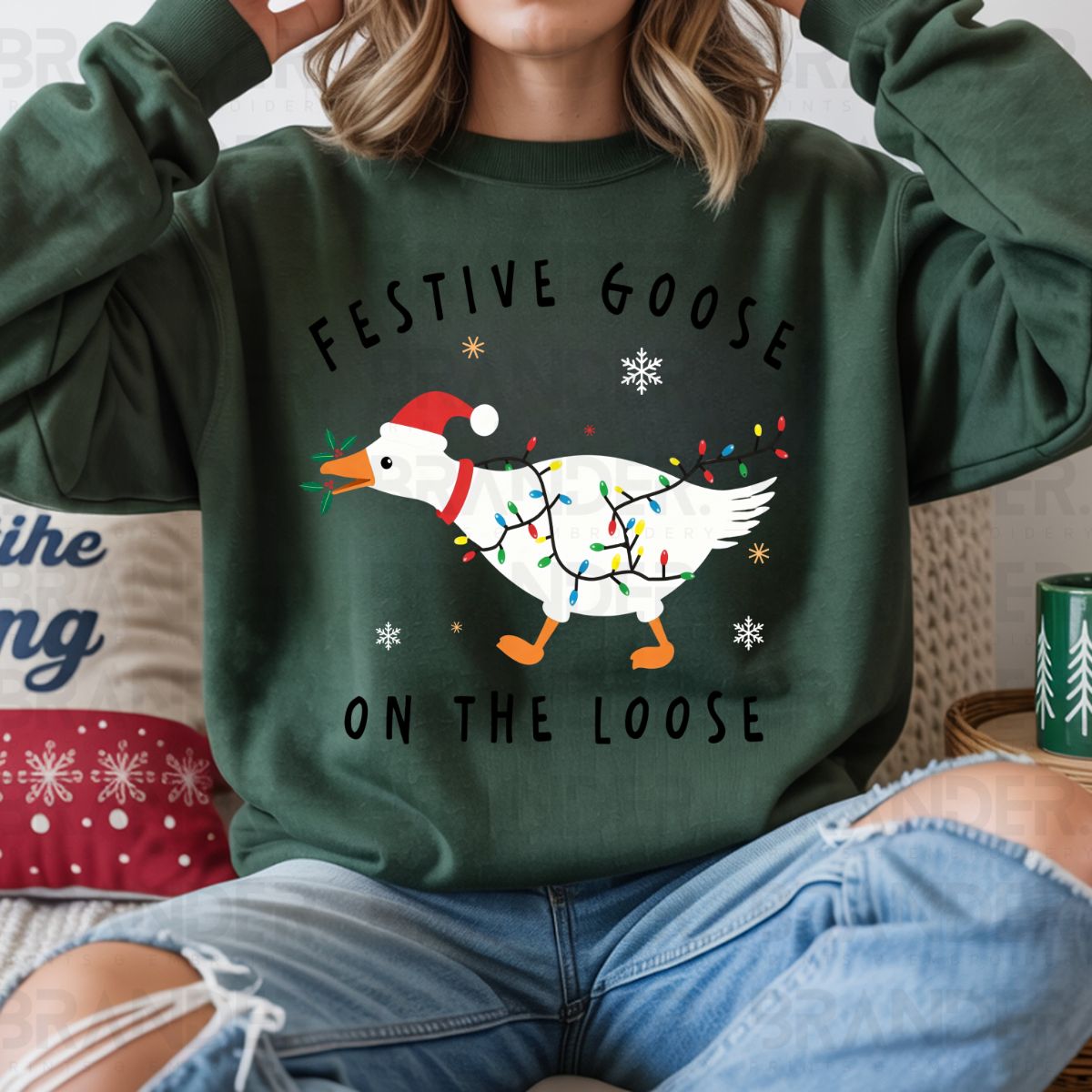 FESTIVE GOOSE ON THE LOOSE - COMPLETED TEE