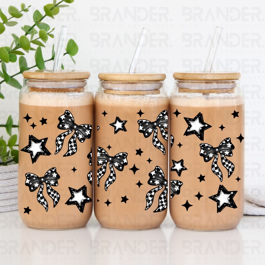 COQUETTE CHECKERED BOWS AND STARS - 16 OZ - UV DTF