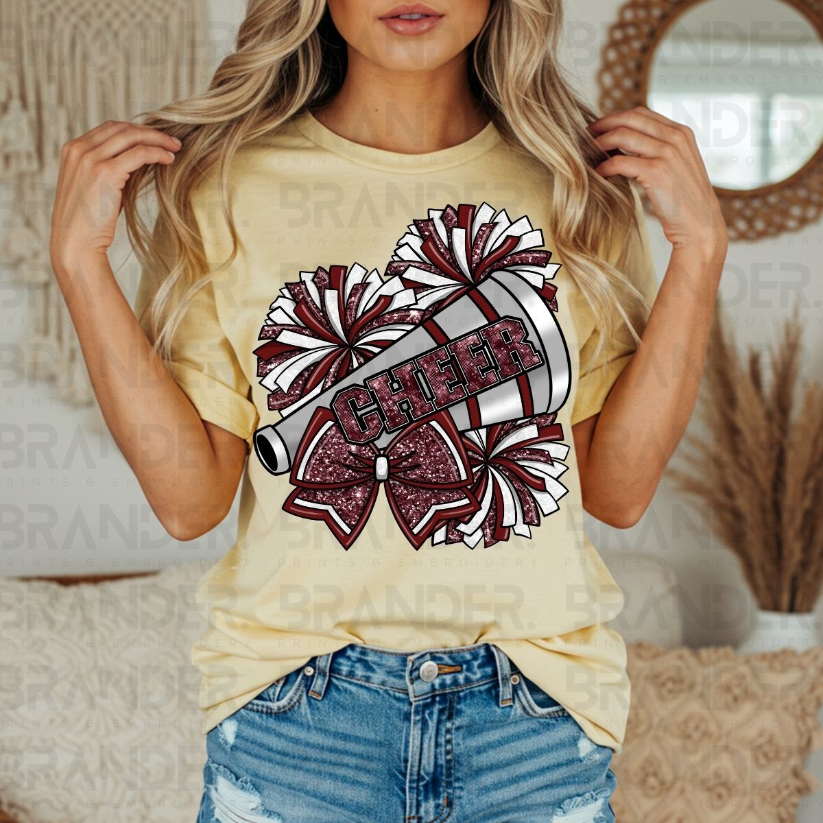 COQUETTE CHEER *BURGUNDY W/FAUX GLITTER* - DTF TRANSFER