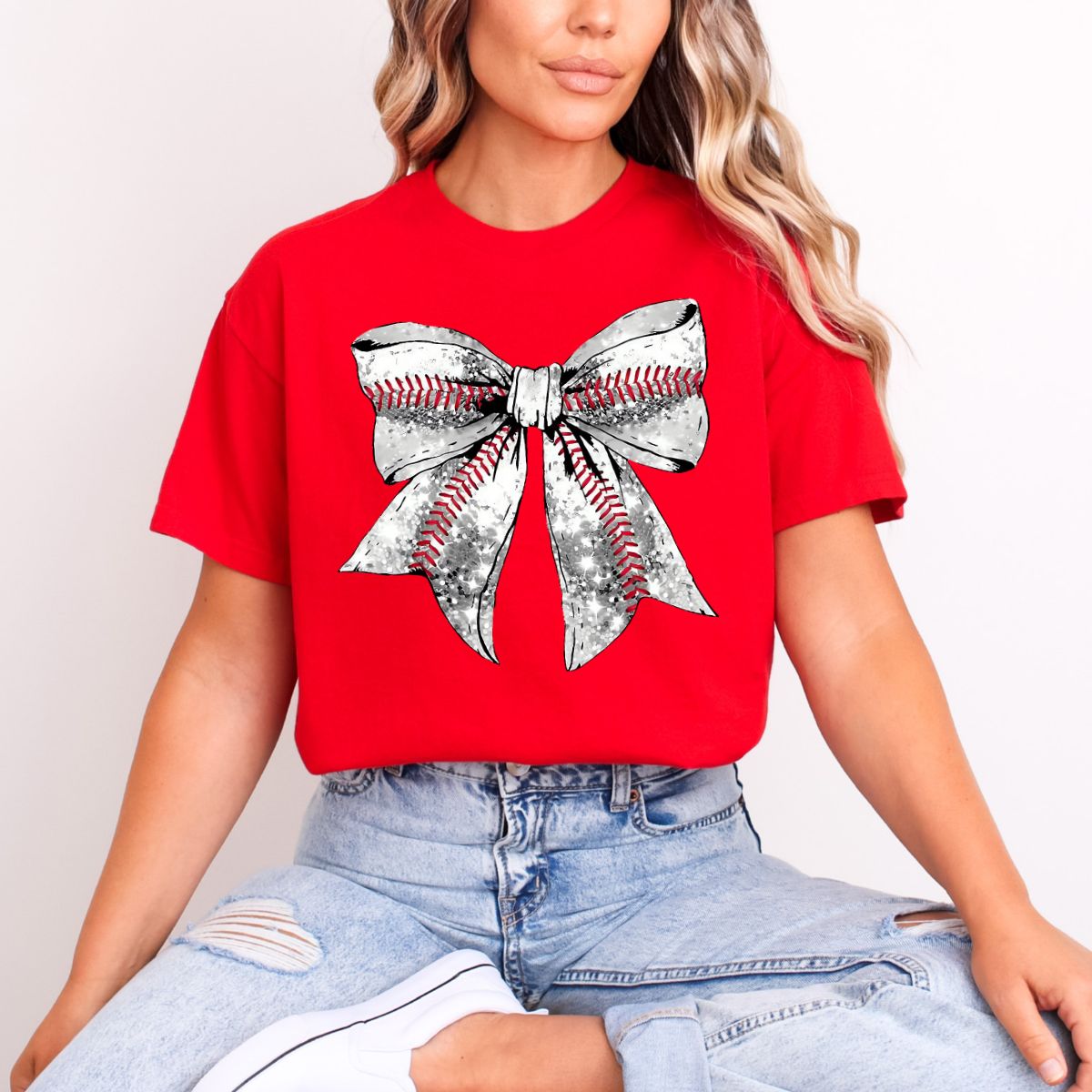 COQUETTE BASEBALL BOW *FAUX SEQUIN* - DTF TRANSFER