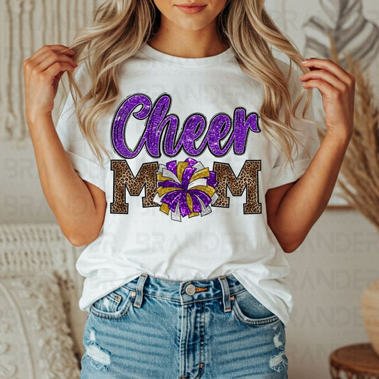 CHEER MOM *PURPLE W/FAUX GLITTER* - DTF TRANSFER