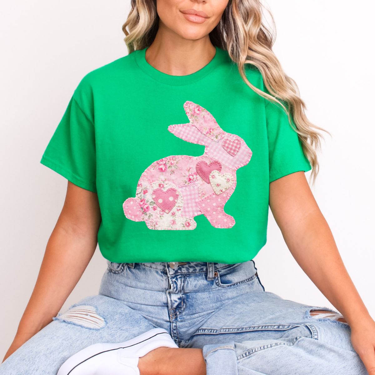PATCHWORK PINK BUNNY - DTF TRANSFER