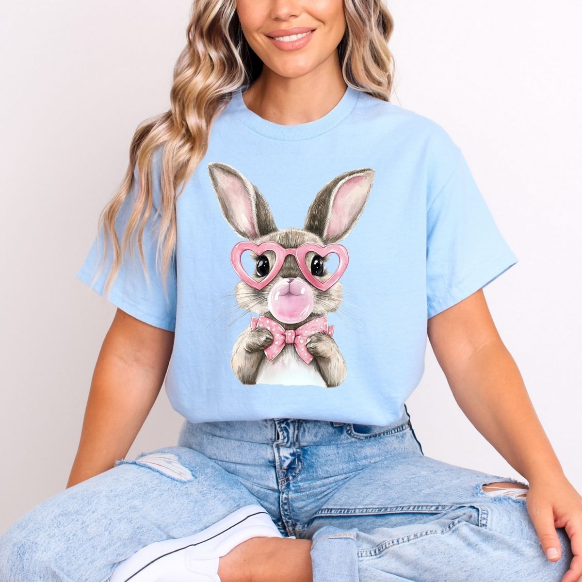 COQUETTE HEART EYE BUBBLE GUM BUNNY - DTF TRANSFER