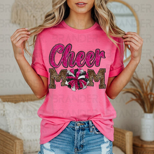 CHEER MOM *PINK W/FAUX GLITTER* - DTF TRANSFER