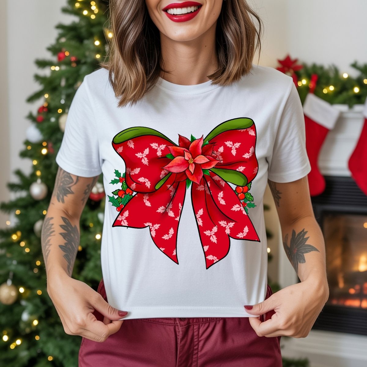 COQUETTE POINSETTIA BOW - DTF TRANSFER