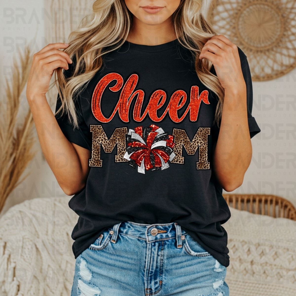 CHEER MOM *ORANGE W/FAUX GLITTER* - DTF TRANSFER