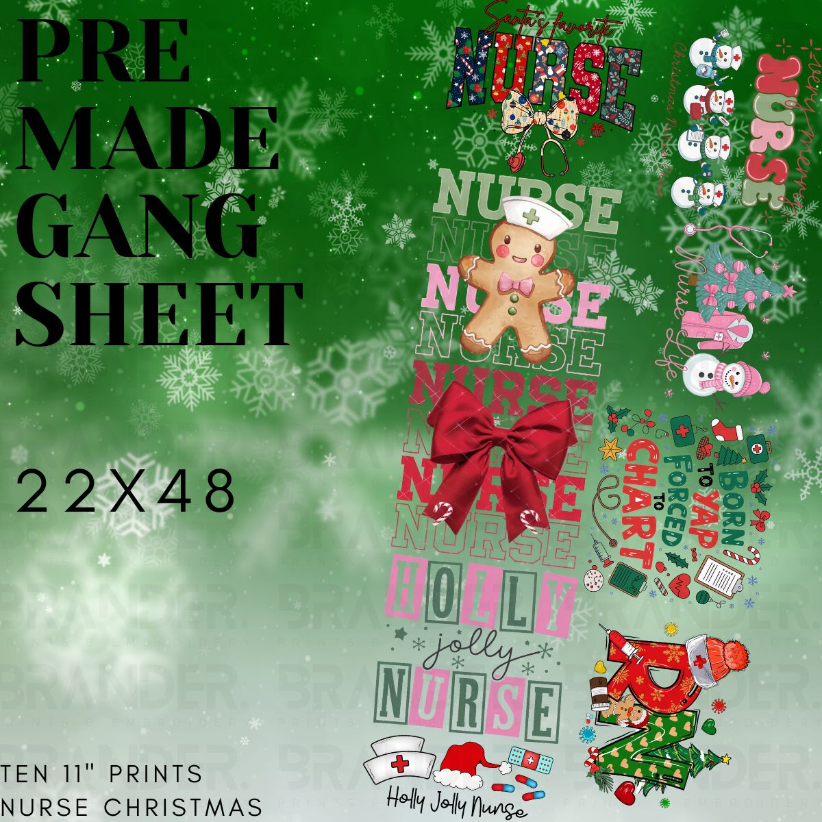 CHRISTMAS NURSE - 22X48 - PREMADE GANG SHEET