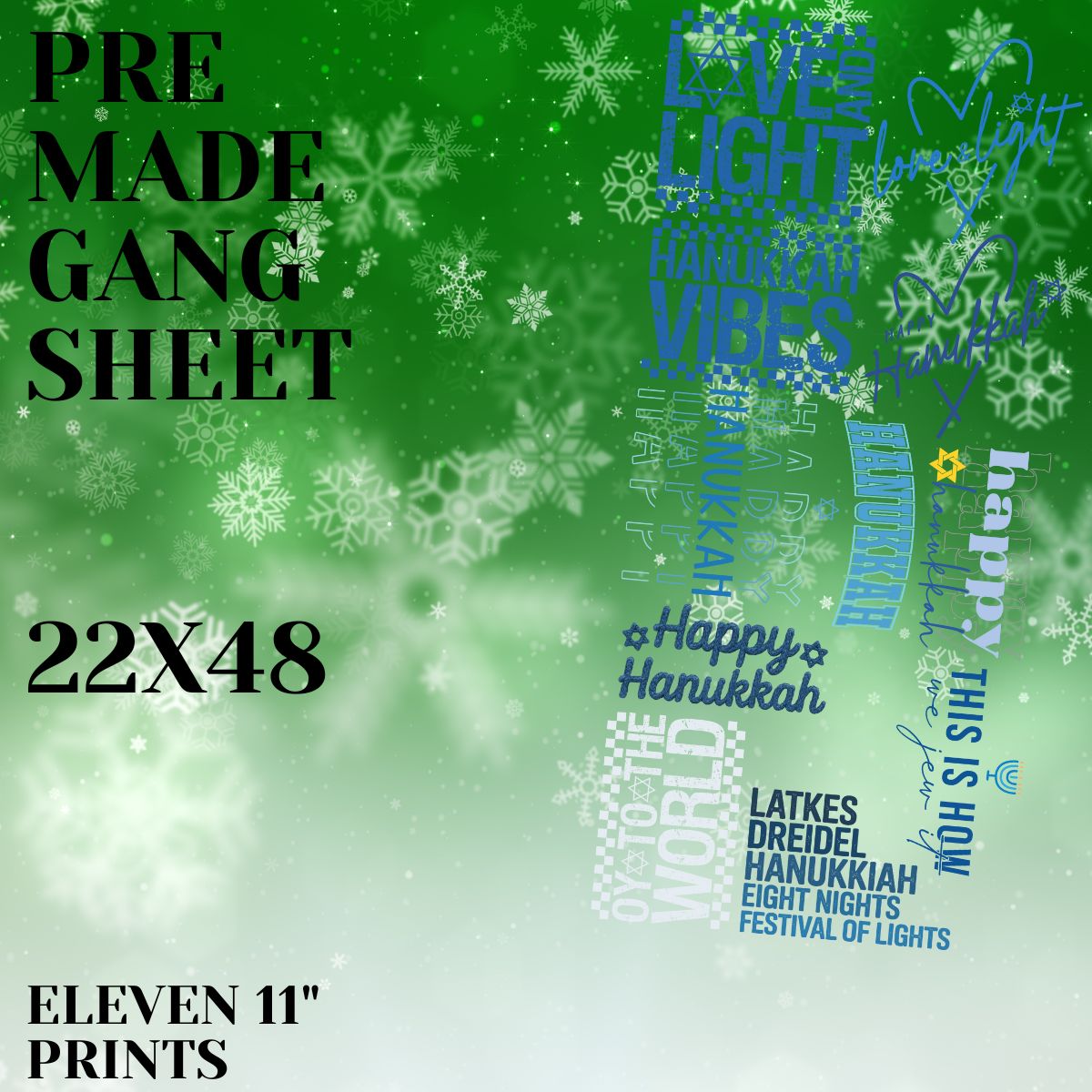 ADULT HANUKKAH - 22X48 - PREMADE GANG SHEET
