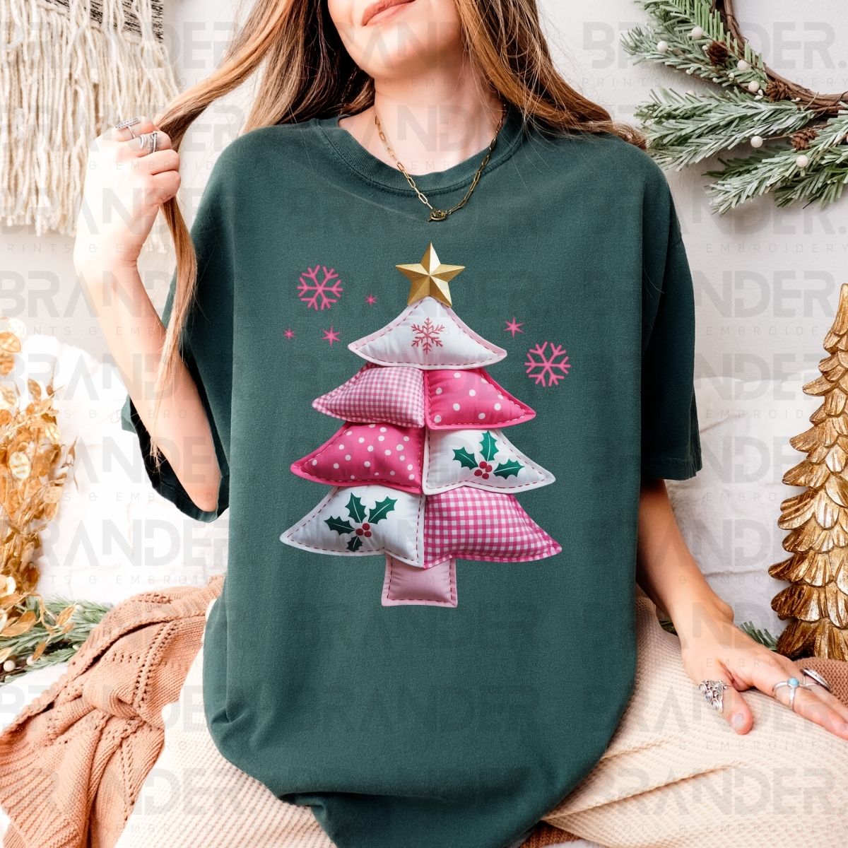 PINK PATCHWORK CHRISTMAS TREE - DTF TRANSFER