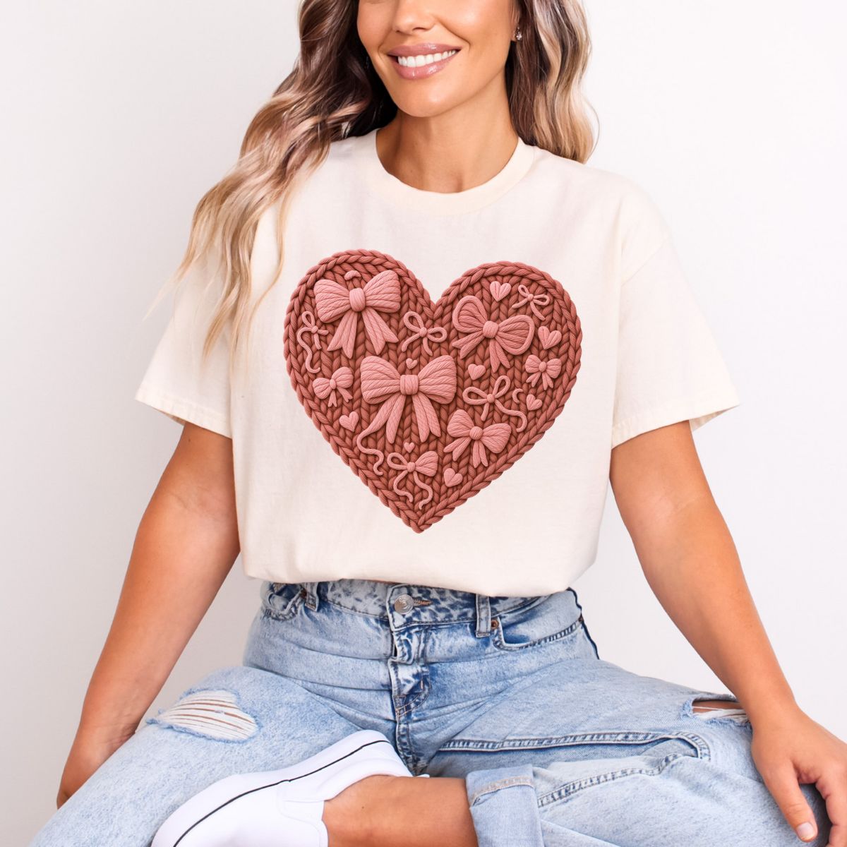 COQUETTE HEART WITH BOWS *FAUX YARN* - DTF TRANSFER