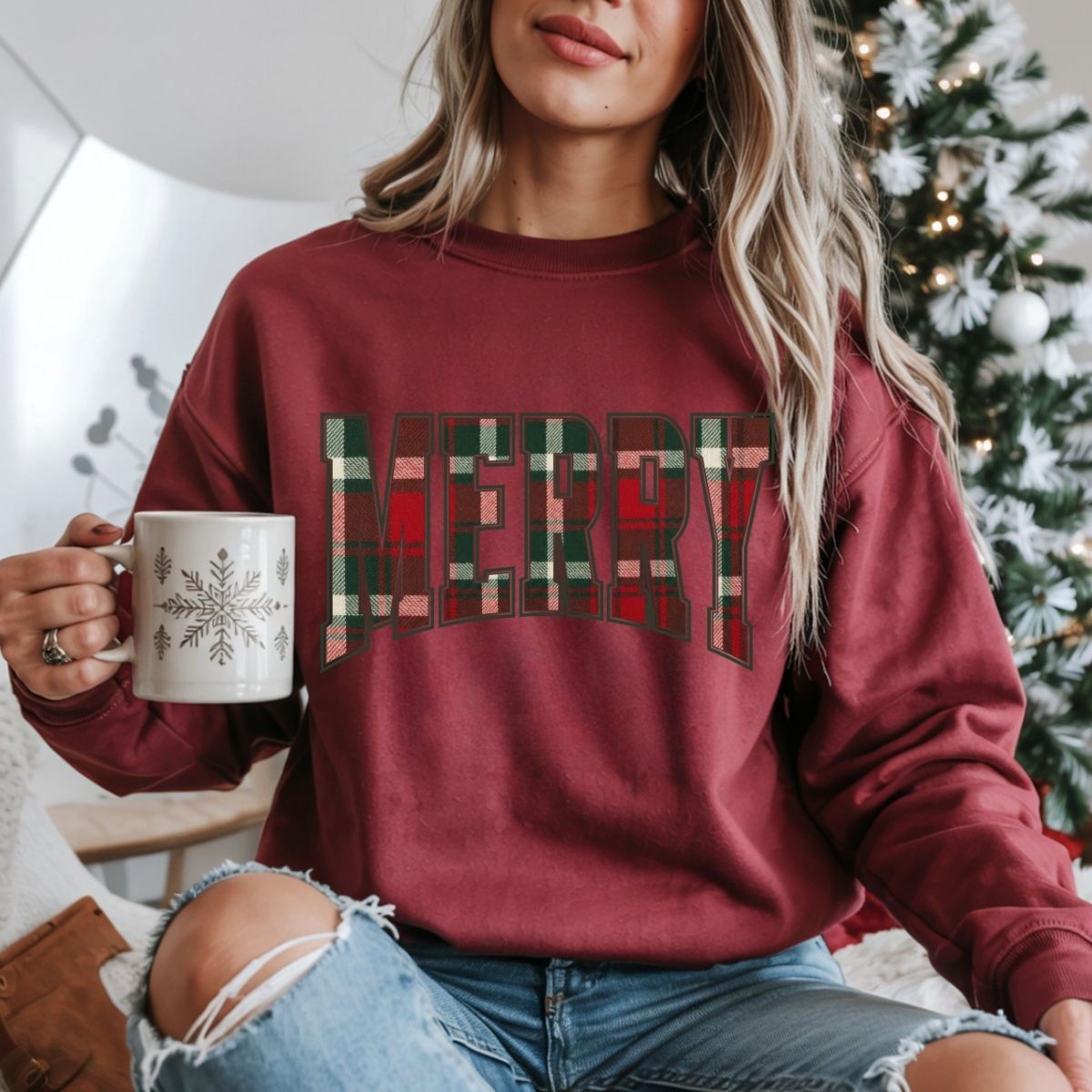 RED AND GREEN PLAID MERRY - DTF TRANSFER