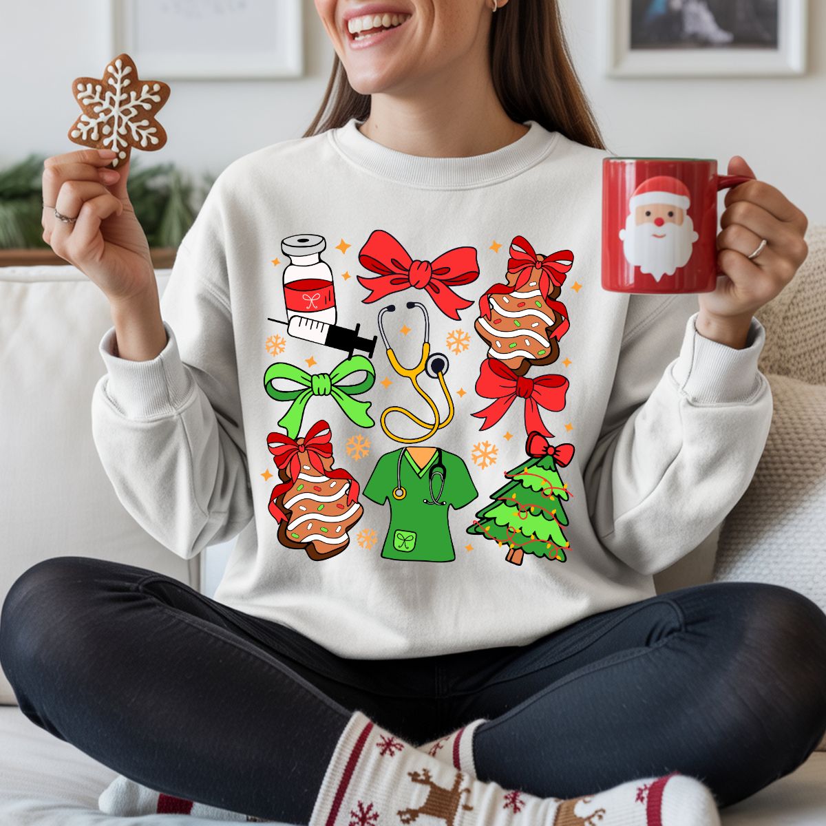 COQUETTE NURSE CHRISTMAS DOODLE - DTF TRANSFER