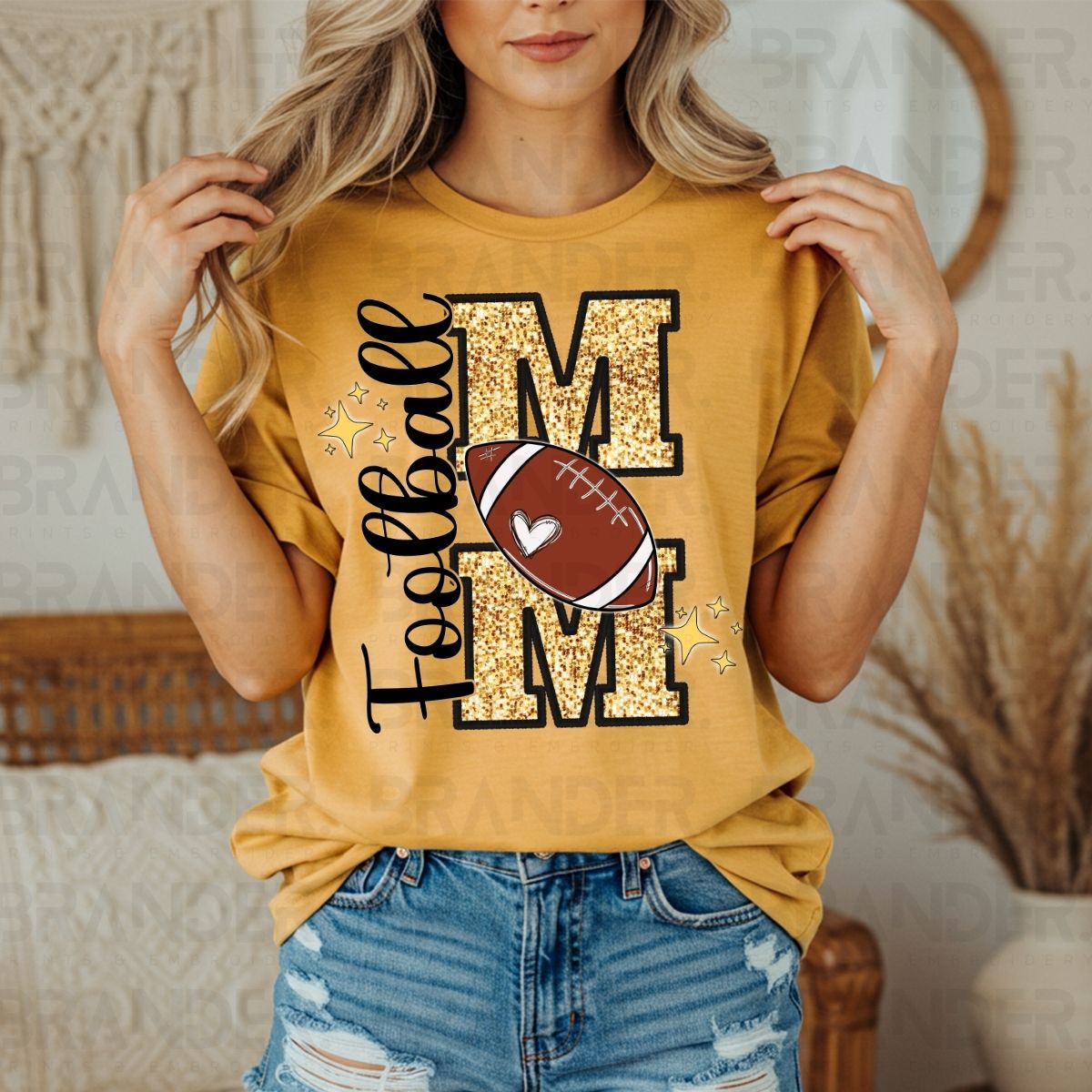 FOOTBALL MOM *YELLOW W/FAUX SEQUIN* - DTF TRANSFER