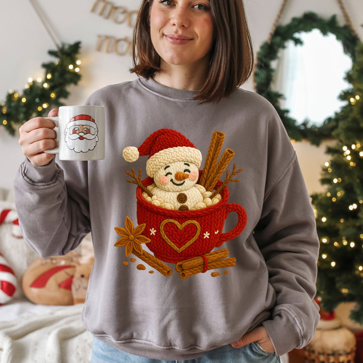 SNOWMAN IN A COFFEE CUP *FAUX YARN* - DTF TRANSFER