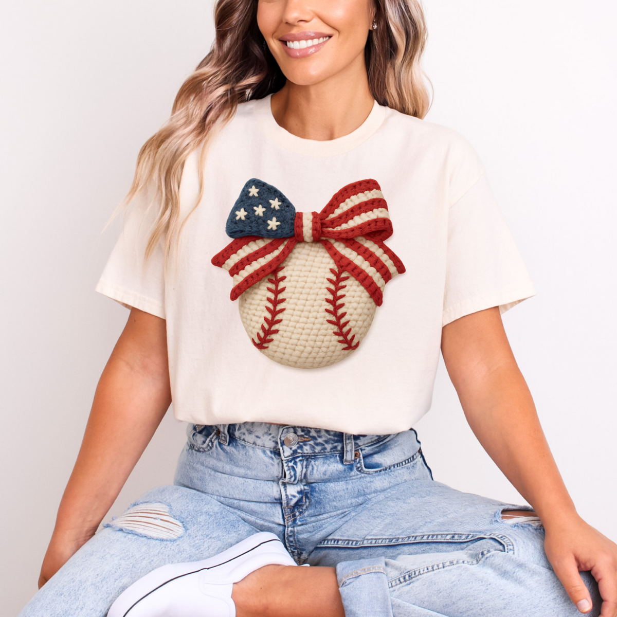 COQUETTE PATRIOTIC BASEBALL *FAUX YARN* - DTF TRANSFER