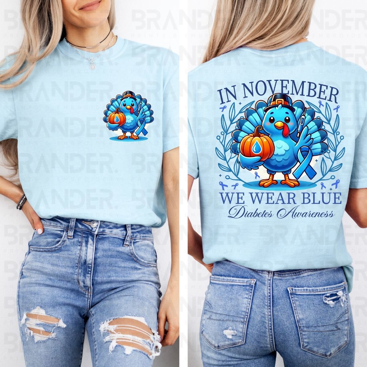 IN NOVEMBER WE WEARE BLUE - FRONT+BACK - DTF TRANSFER