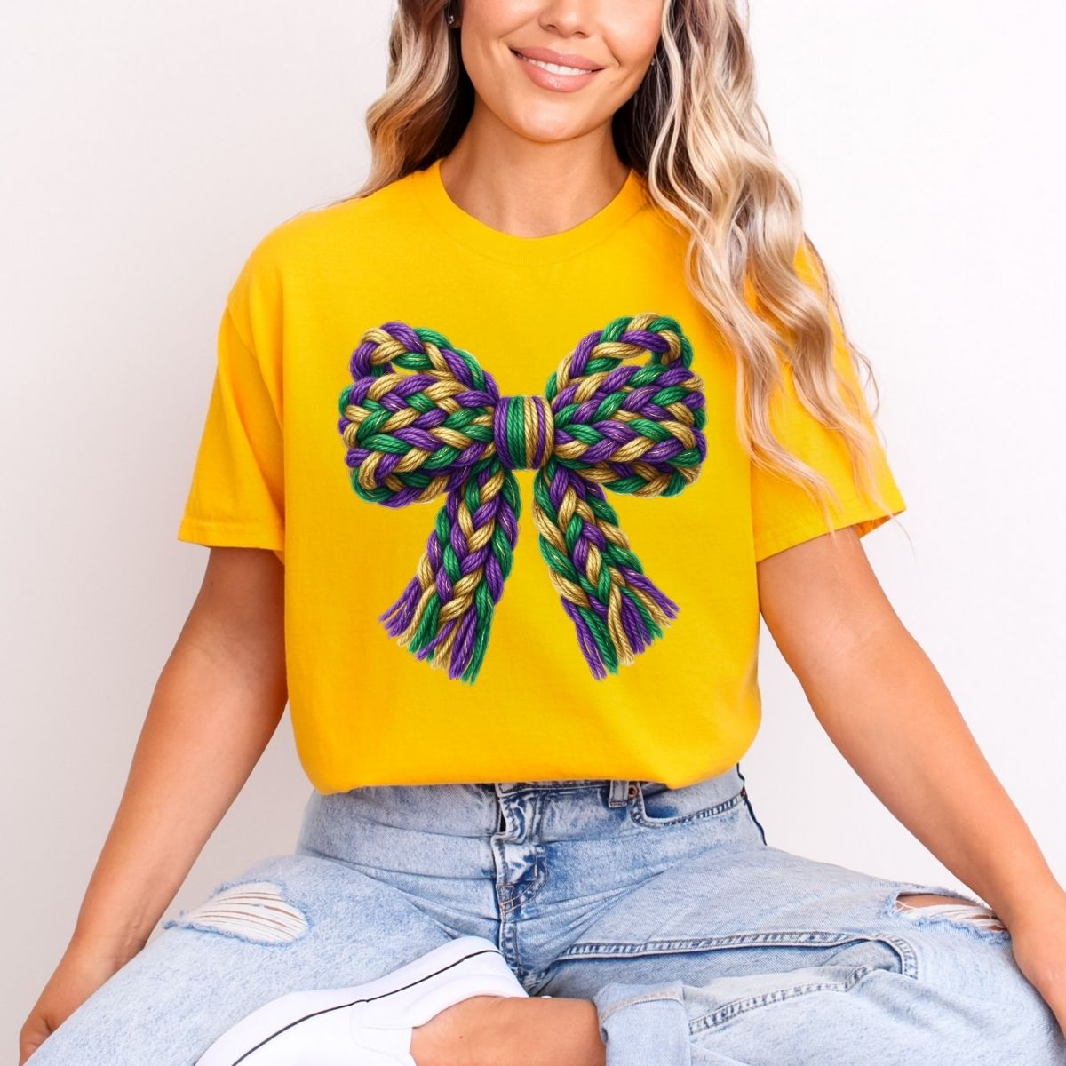 COQUETTE MARDI GRAS BOW *FAUX YARN* - DTF TRANSFER