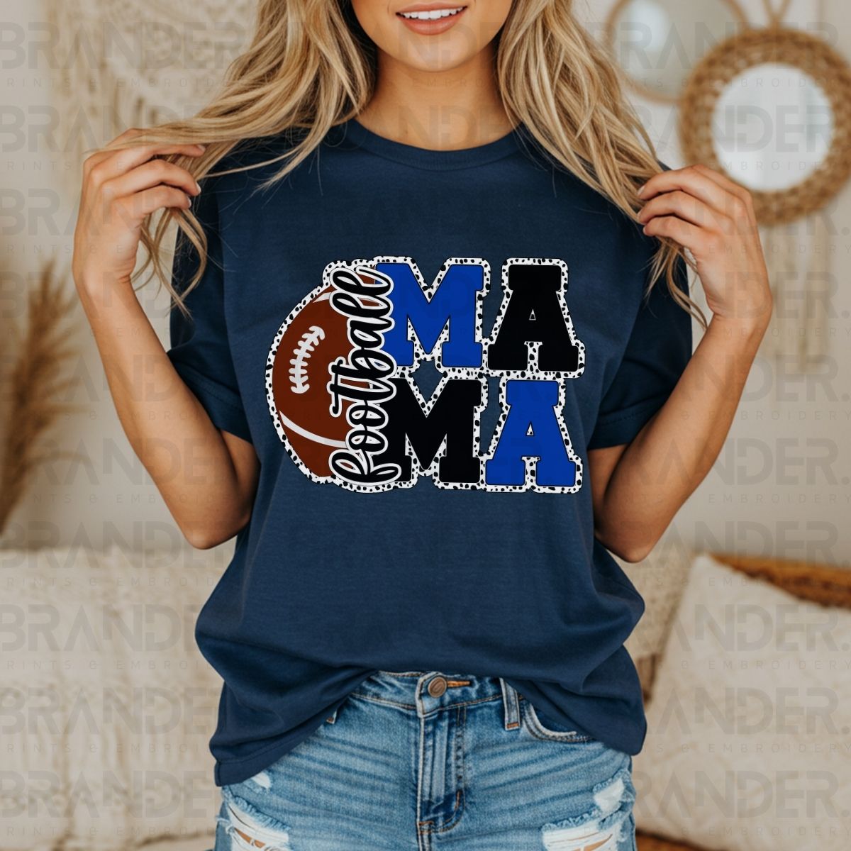 FOOTBALL MAMA *BLUE & BLACK* - DTF TRANSFER