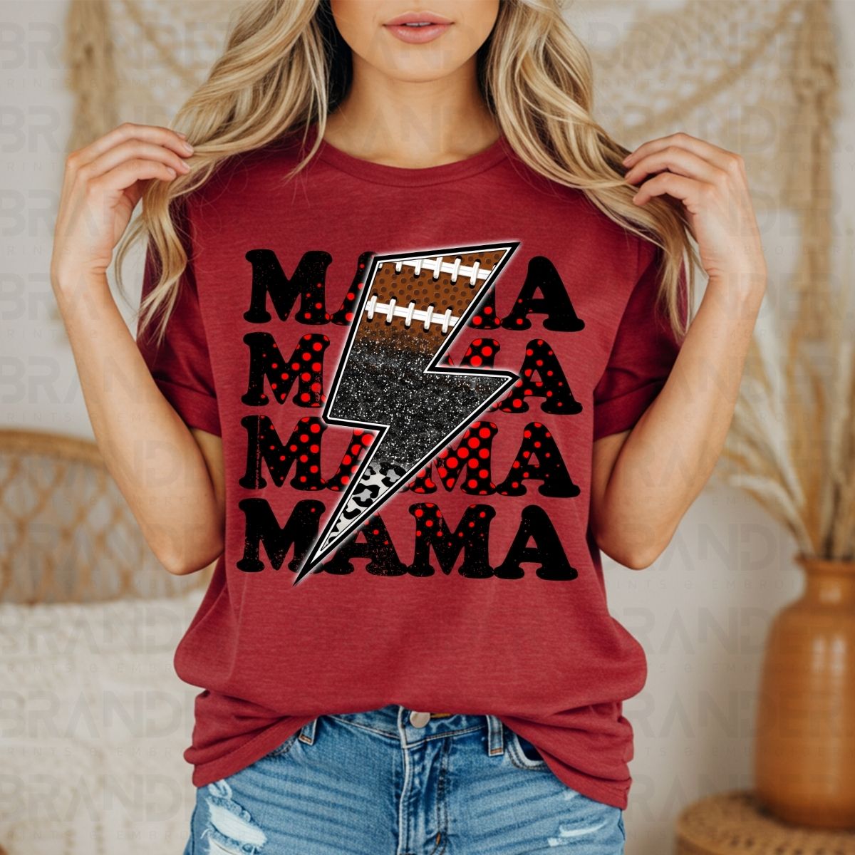 FOOTBALL MAMA *RED & BLACK* - DTF TRANSFER