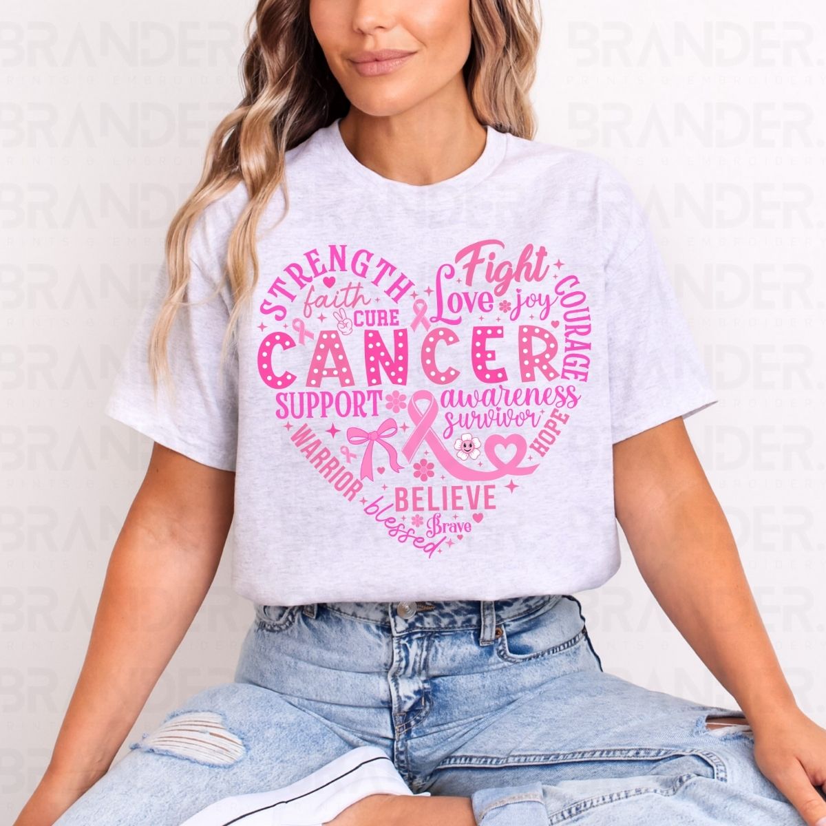 COQUETTE BREAST CANCER AWARENESS HEART - DTF TRANSFER