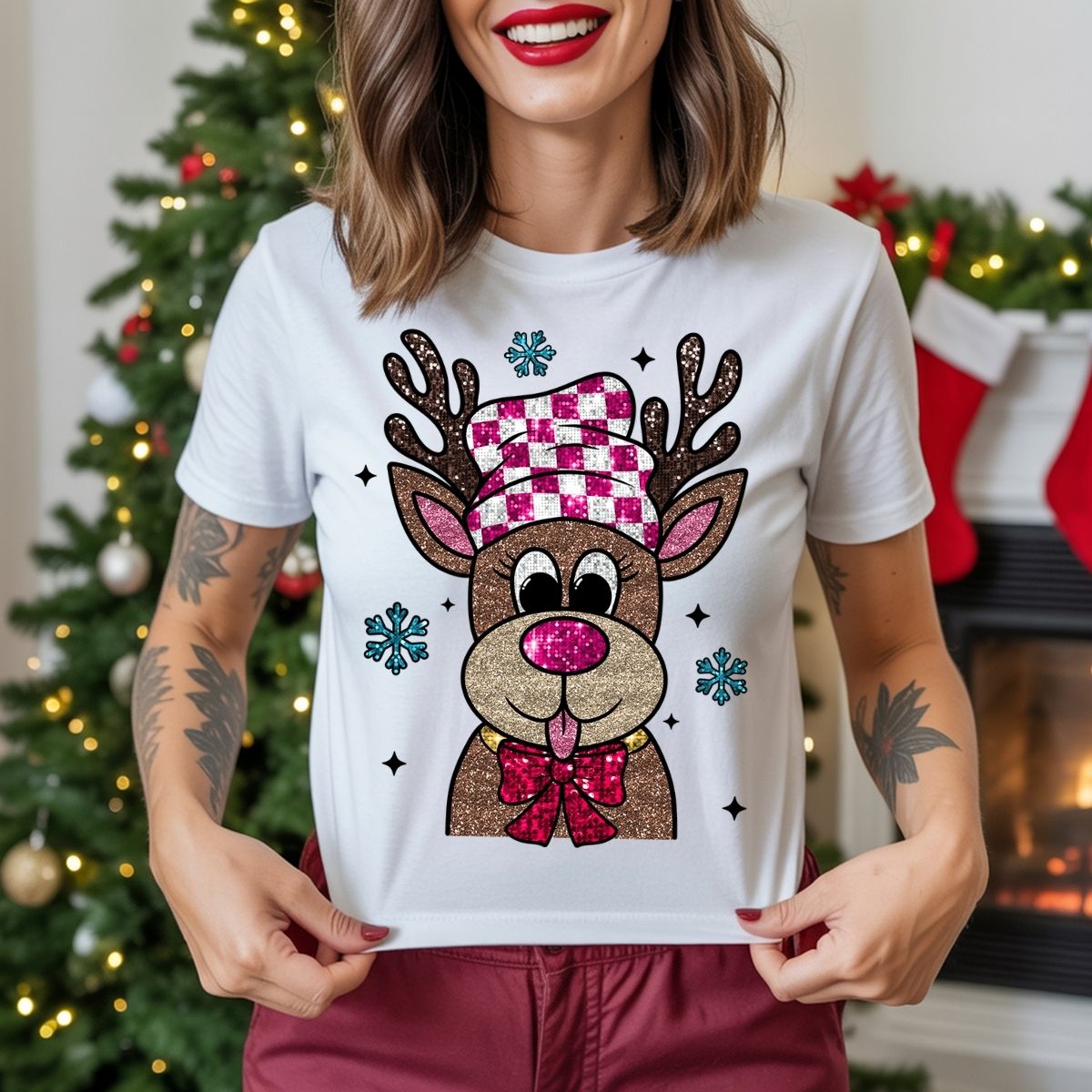 COQUETTE GIRL REINDEER *FAUX GLITTER* - DTF TRANSFER