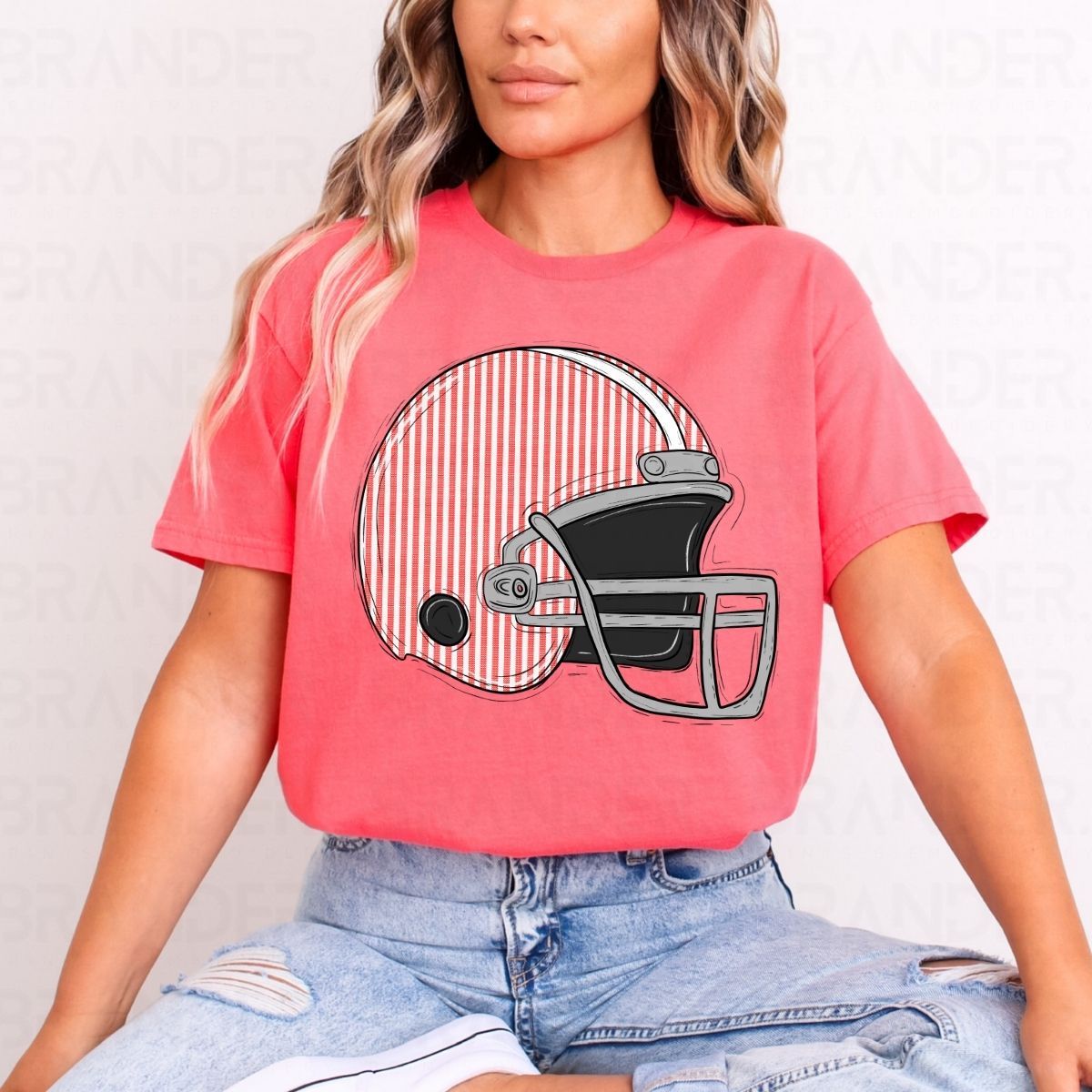 RED SEERSUCKER HELMET - DTF TRANSFER