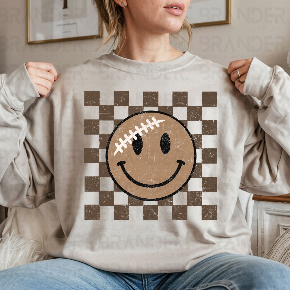 CHECKERED FOOTBALL SMILEY FACE - DTF TRANSFER