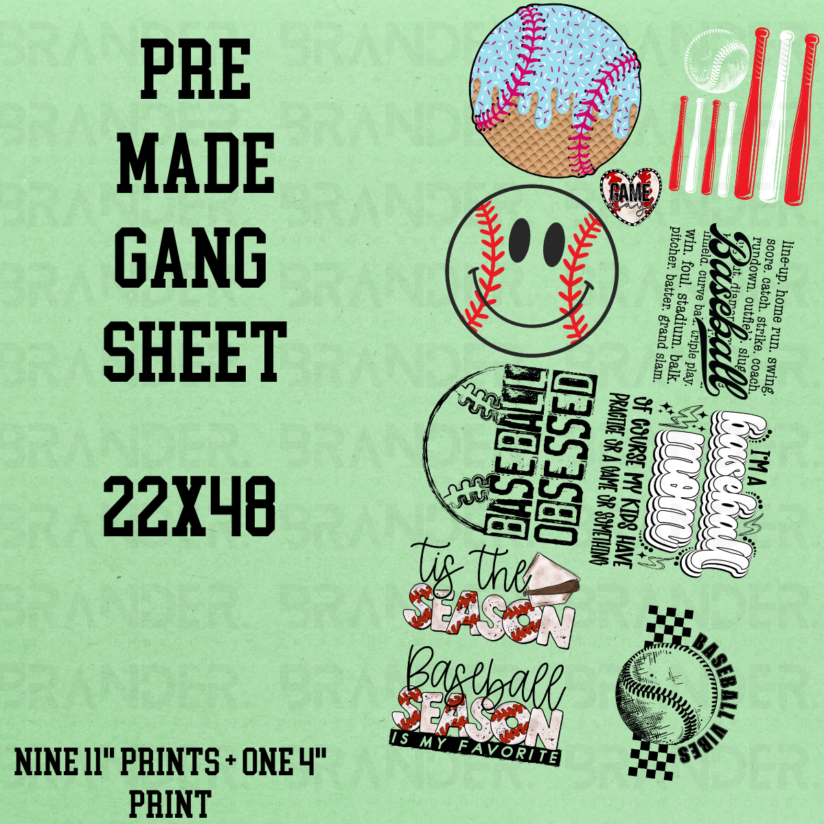 BASEBALL - 22X48 - PREMADE GANG SHEET