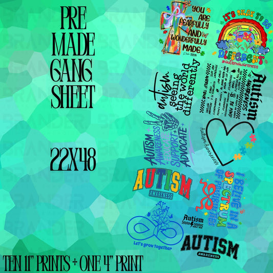 AUTISM AWARENESS *ADULT* - 22X48 - PREMADE GANG SHEET