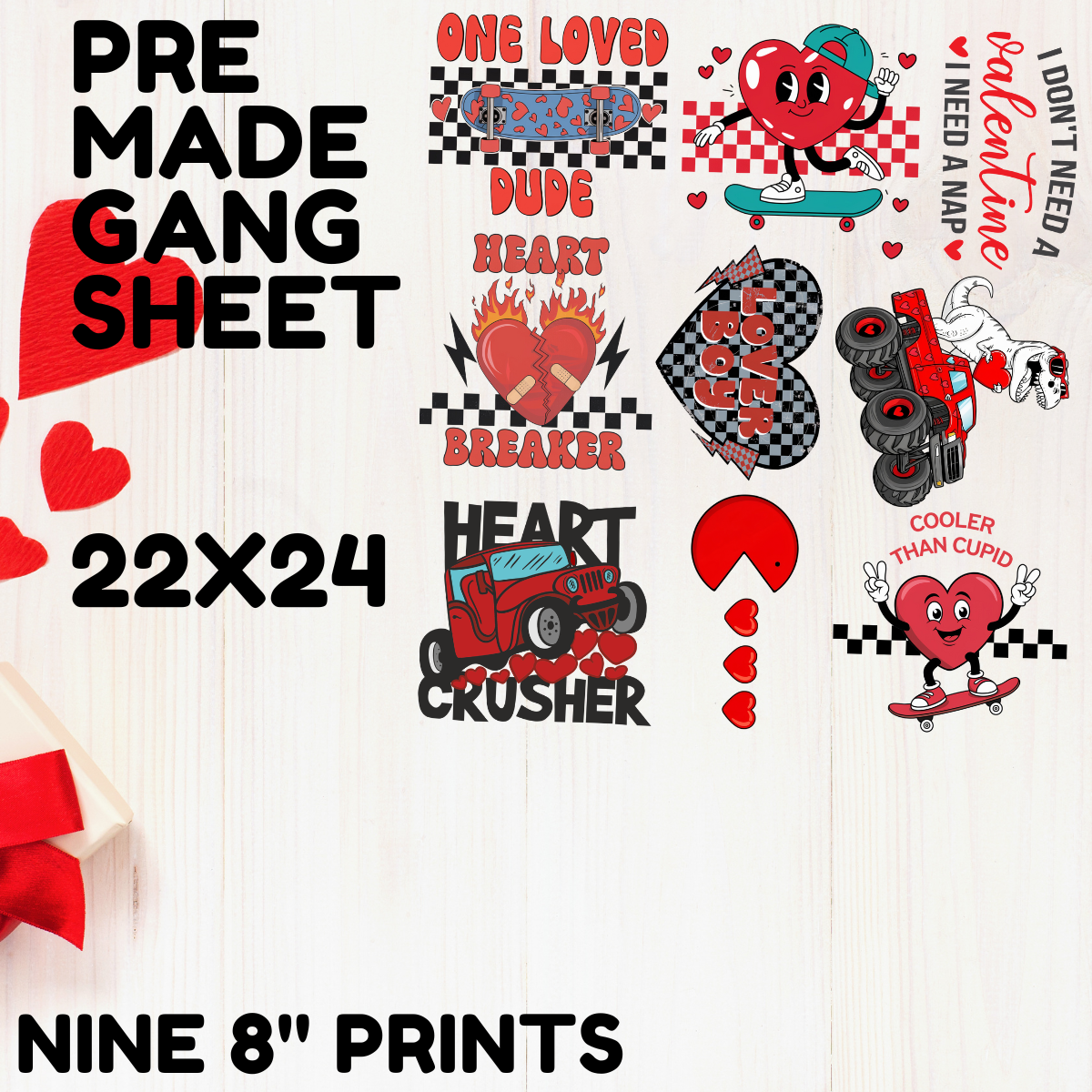 KIDS VALENTINES DAY *BOYS* - 22X24 - PREMADE GANG SHEET