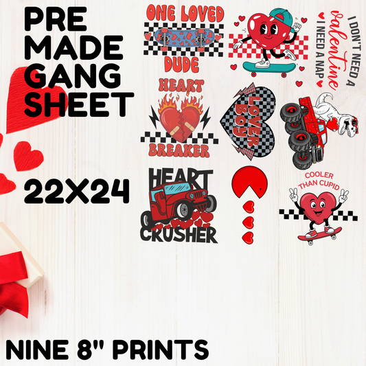 KIDS VALENTINES DAY *BOYS* - 22X24 - PREMADE GANG SHEET