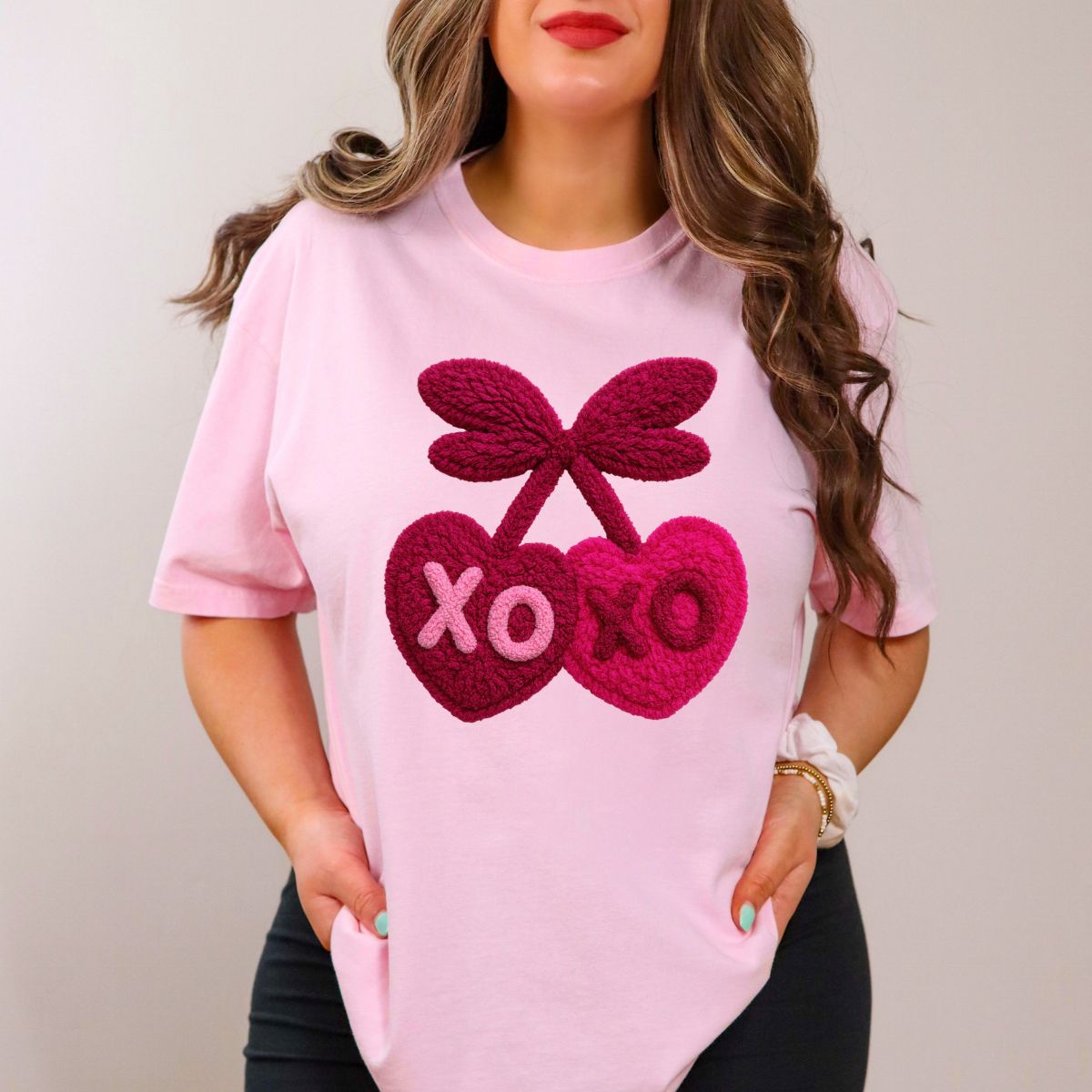 XOXO CHERRY HEARTS *FAUX YARN* - DTF TRANSFER