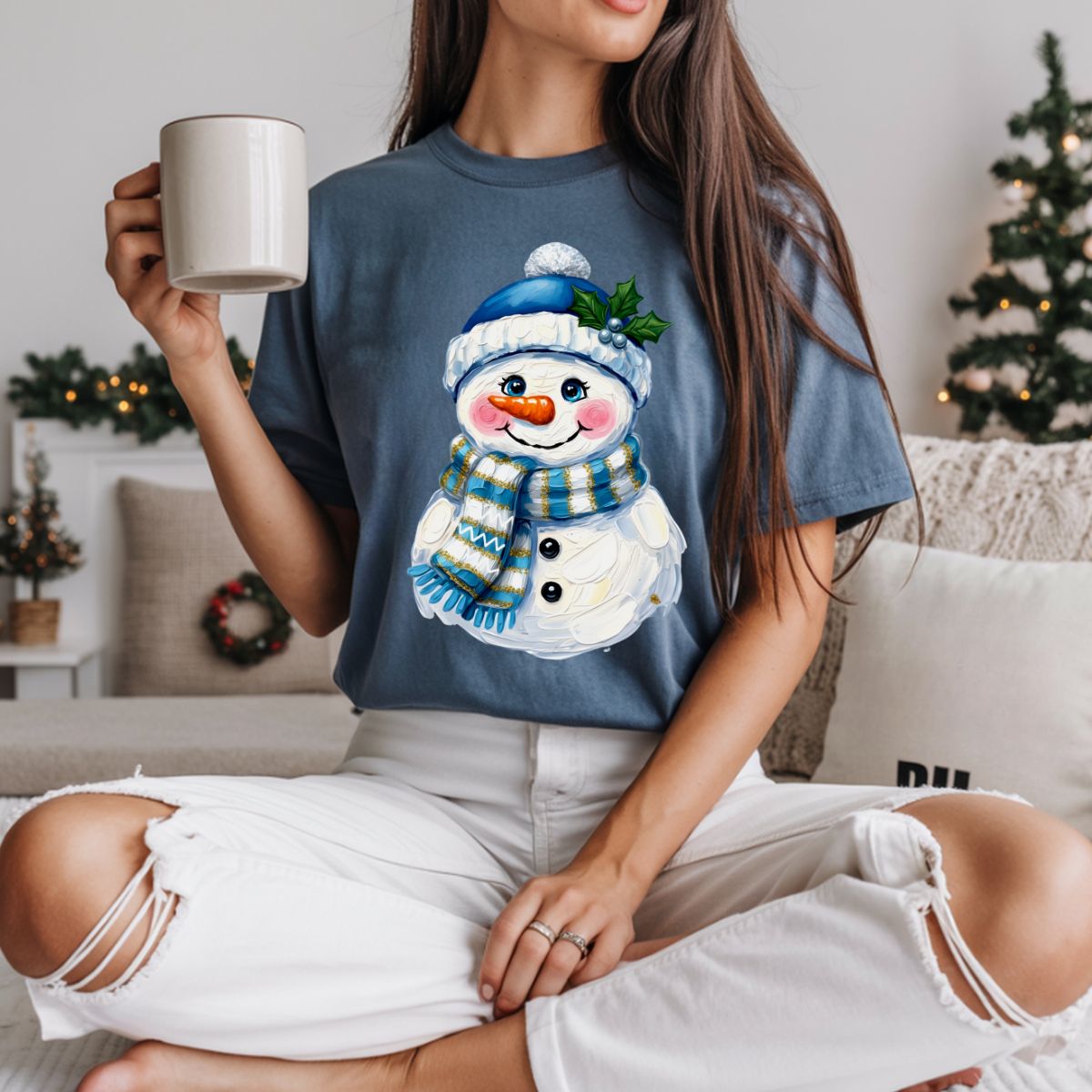 HAND PAINTED SNOWMAN - DTF TRANSFER