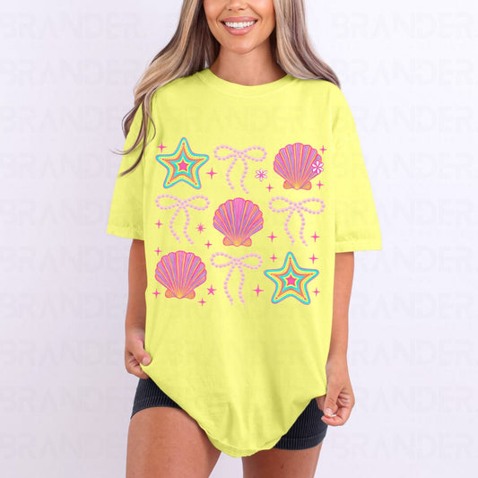 COQUETTE STAR FISH, CLAMS AND PEARL BOWS GRID - DTF TRANSFER