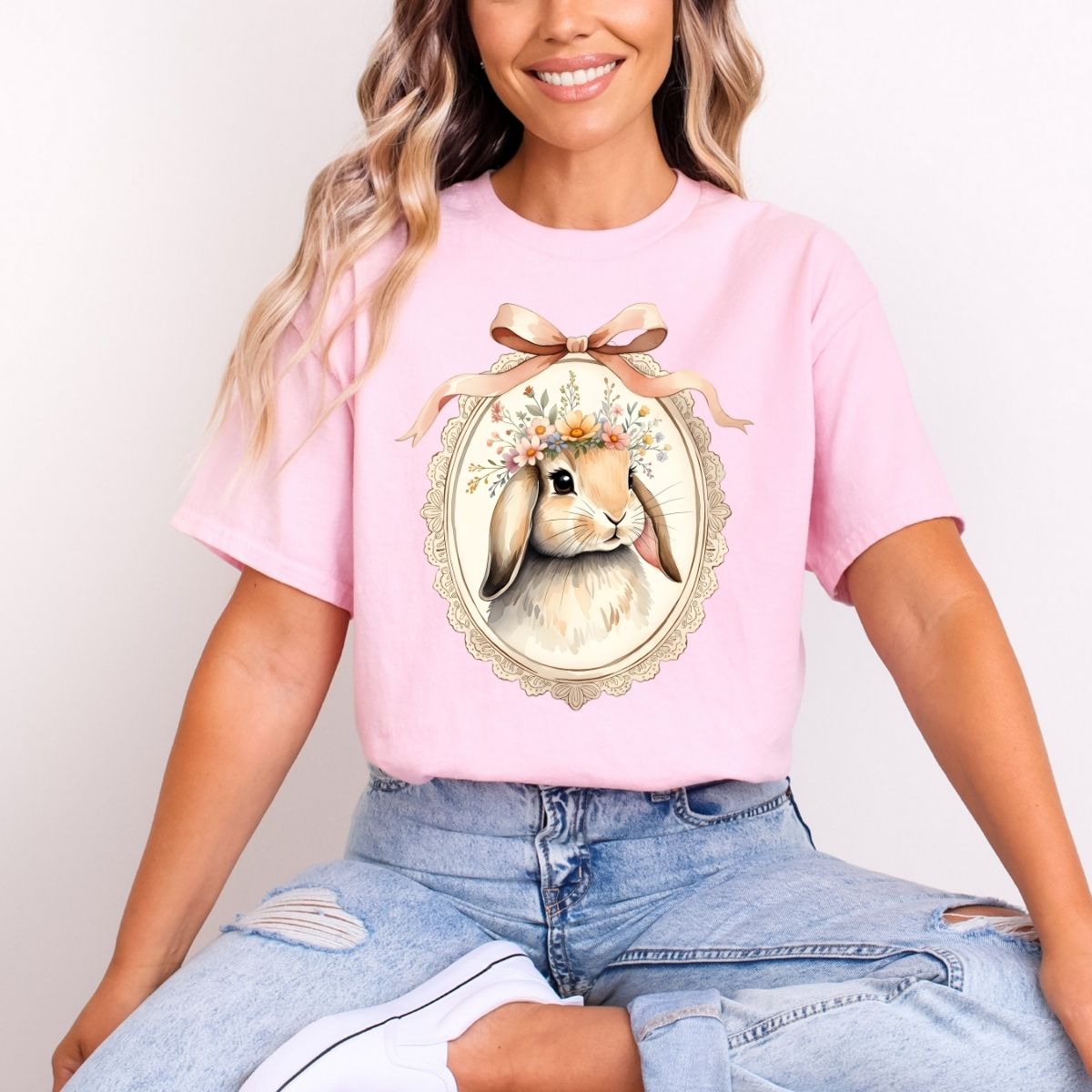 COQUETTE VINTAGE FLORAL EASTER BUNNY - DTF TRANSFER