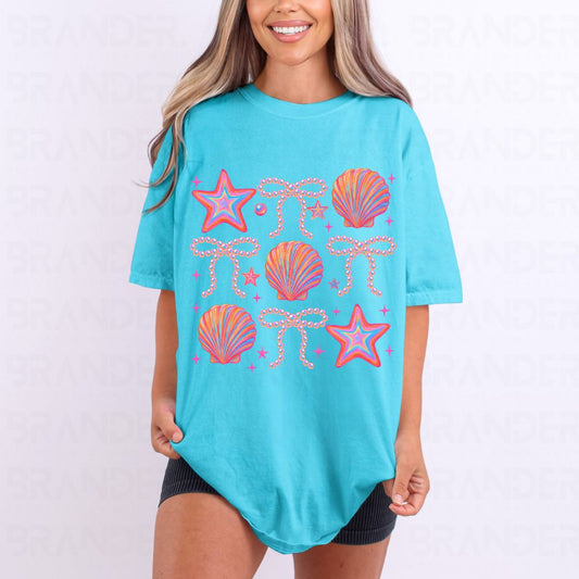 COQUETTE STAR FISH, CLAMS AND PEARL BOWS GRID - DTF TRANSFER