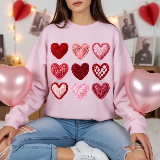 VALENTINES DAY HEARTS *FAUX YARN* - DTF TRANSFER