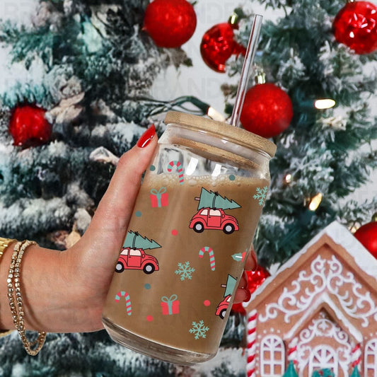 RED CAR CHRISTMAS TREE - 16 OZ - UVDTF