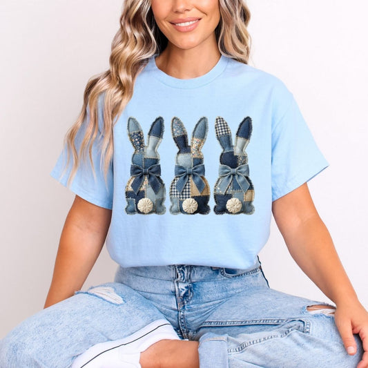COQUETTE BLUE PATCHWORK BUNNIES - DTF TRANSFER