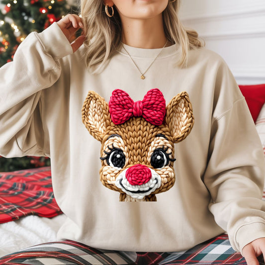 COQUETTE PINK NOSE REINDEER *FAUX YARN* - DTF TRANSFER