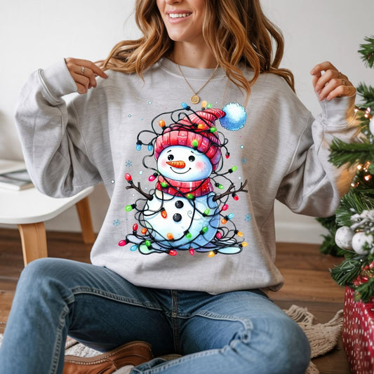 SNOWMAN WRAPPED IN LIGHTS - DTF TRANSFER