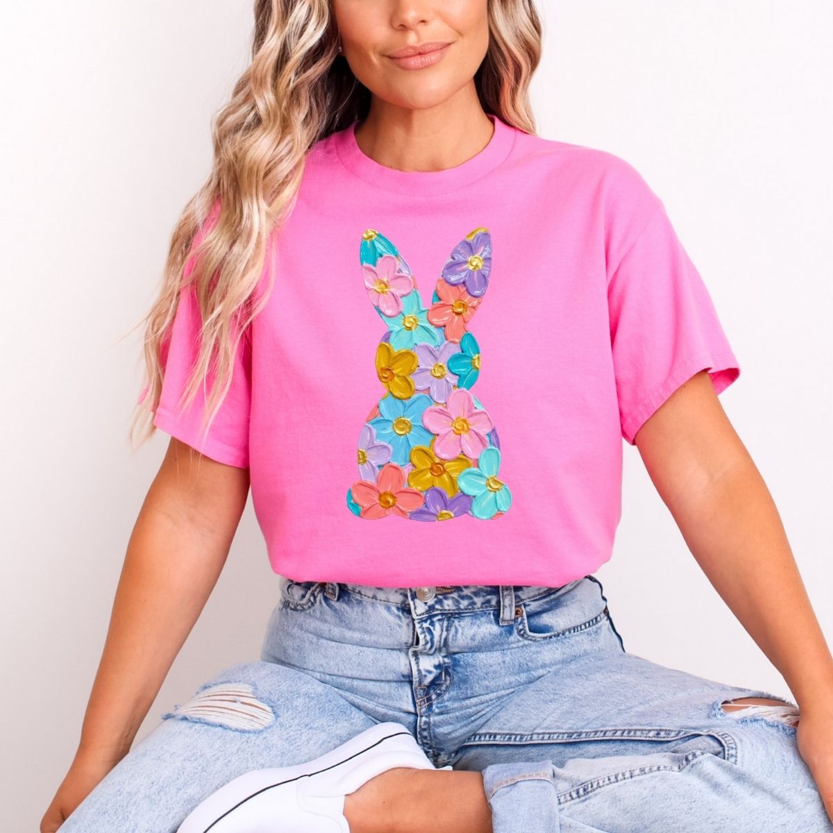 PAINTED FLORAL BUNNY - DTF TRANSFER