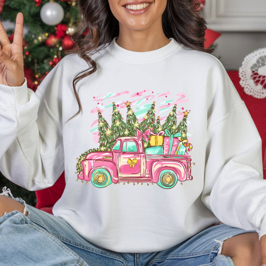 RETRO PINK CHRISTMAS TRUCK - DTF TRANSFER