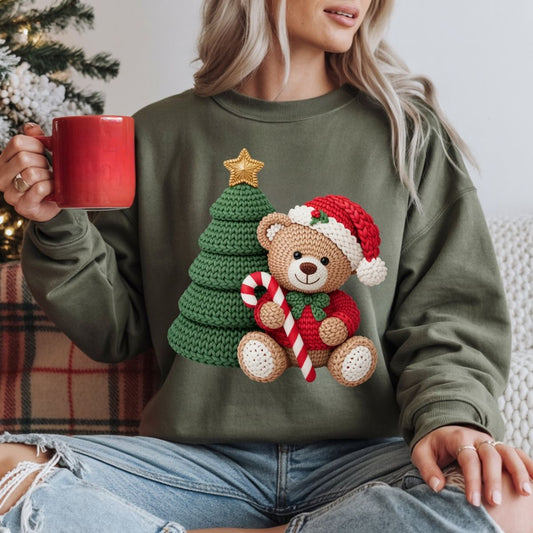 CHRISTMAS TEDDY BEAR *FAUX YARN* - DTF TRANSFER