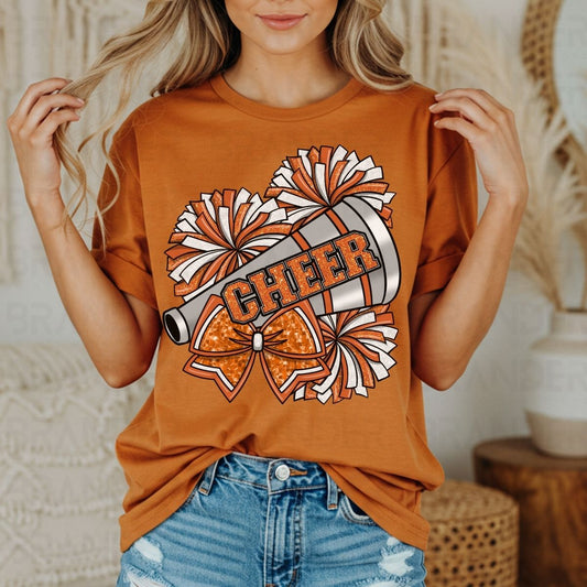 COQUETTE CHEER *ORANGE W/FAUX GLITTER* - DTF TRANSFER