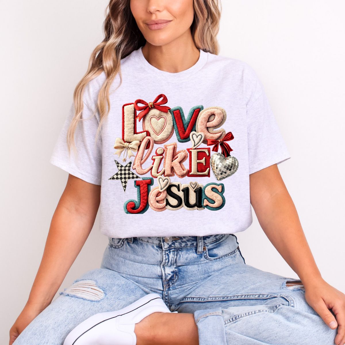 COQUETTE LOVE LIKE JESUS *FAUX YARN* - COMPLETED TEE