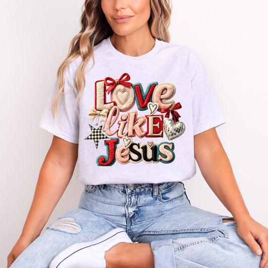 COQUETTE LOVE LIKE JESUS *FAUX YARN* - COMPLETED TEE